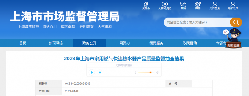 2023年上海市家用燃气快速热水器产品质量监督抽查结果(图1)
